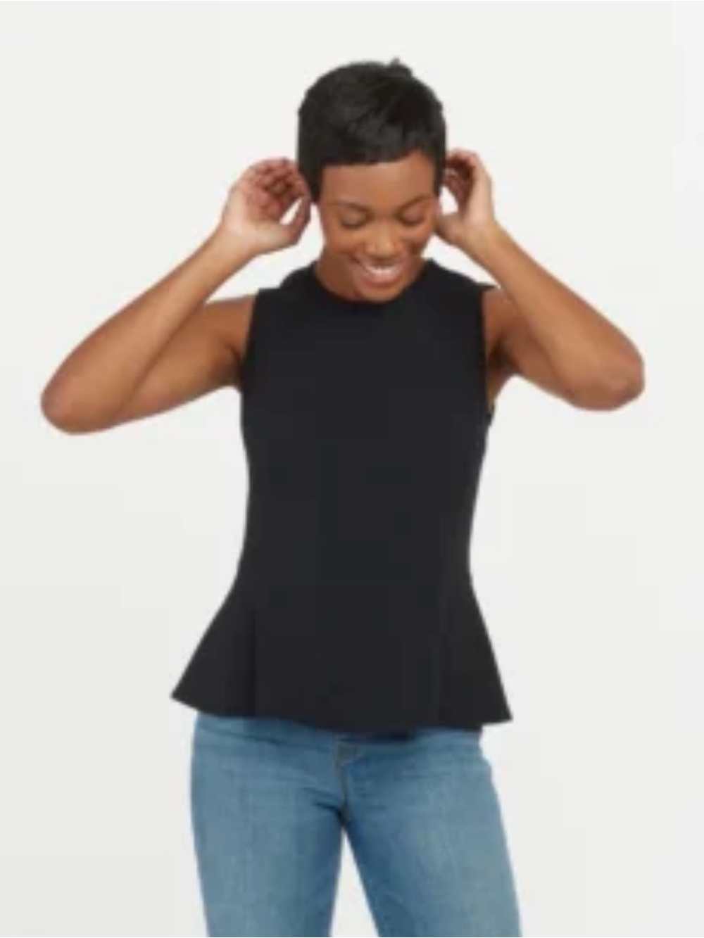 Spanx Sleeveless Black Peplum Active Top Sz M NWT